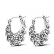 Boucles d'oreilles / puces en acier Inox éventail avec imitations perles Argenté
