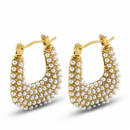 Boucles d'oreilles / puces en acier Inox avec imitations perles Doré