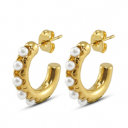 Boucles d'oreilles / puces en acier Inox avec imitations perles Doré