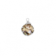 Pendentifs en r&eacute;sine avec imitation de coquille rond Argent&eacute;-taupe