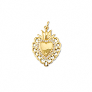 M&eacute;tal TQ laiton breloques coeur avec lotus Dor&eacute;