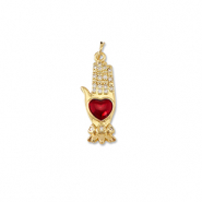 M&eacute;tal TQ laiton breloques main avec coeur Dor&eacute;-rouge