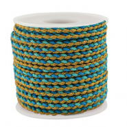 Cordon tressé tendance 3mm Turquoise-bleu-doré