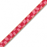 Ruban texte &agrave; carreaux Rose-rouge-dor&eacute;