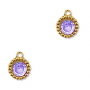 Breloques en acier Inox zirconium rond Doré-violet