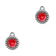 Breloques en acier Inox zirconium rond Argenté-rouge