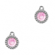 Breloques en acier Inox zirconium rond Argenté-rose clair