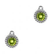 Breloques en acier Inox zirconium rond Argenté-vert lime
