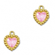 Breloques en acier Inox zirconium coeur Doré-rose clair