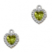 Breloques en acier Inox zirconium coeur Argenté-vert lime