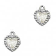 Breloques en acier Inox zirconium coeur Argenté-transparent