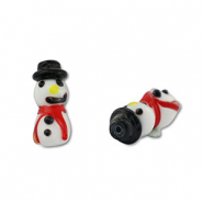 Perles en verre peintes à la main bonhomme de neige Blanc-noir-rouge