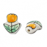 Perles en verre peintes à la main tulipe Blanc-orange-vert