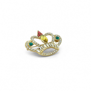 Broches couronne Doré-vert-rose