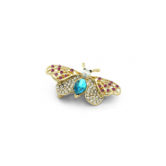 Broches papillon avec perle Doré-bleu-rose