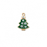 Breloques en m&eacute;tal zirconium sapin de no&euml;l Dor&eacute;-vert