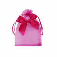 Sachet à bijoux en organza avec nœud Rose fuchsia