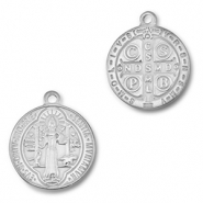 Breloques en acier Inox rond religieuse Argent&eacute;