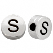 Perles alphabet en m&eacute;tal DQ lettre S Argent&eacute; antique (sans nickel)