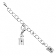 Chaînette d'extension en métal DQ avec fermoir mousqueton et clip 3mm argenté antique (sans nickel)