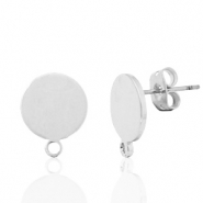 Apprêts en métal DQ puce d'oreille rond 10mm avec anneau Argenté antique (sans nickel)