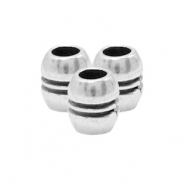 Perles en m&eacute;tal DQ tube stripe Argent&eacute; antique (sans nickel)