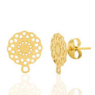 Boucles d'oreilles puces en acier Inox fleur avec anneau Doré