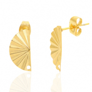 Boucles d'oreilles puces en acier Inox éventail avec anneau Doré