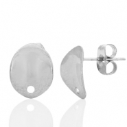 Boucles d'oreilles puces en acier Inox ovale avec anneau Argenté