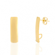 Boucles d'oreilles puces en acier Inox rectangle avec anneau Doré