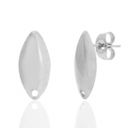 Boucles d'oreilles puces en acier Inox ovale avec anneau Argenté