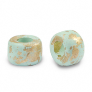 Perles en c&eacute;ramique DQ grecque gold spot 9mm Turquoise clair