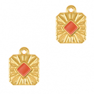 Breloques en m&eacute;tal DQ carr&eacute; Dor&eacute;-rouge corail (sans nickel)