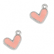 Breloques en m&eacute;tal DQ coeur Argent&eacute; antique-rose saumon (sans nickel)