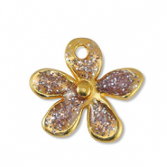 Breloques en m&eacute;tal DQ fleur Paillet&eacute; Lilas-Dor&eacute; (sans nickel)