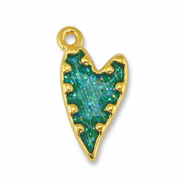Breloques en m&eacute;tal DQ coeur Paillet&eacute; Turquoise-Dor&eacute; (sans nickel)