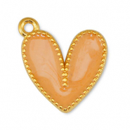 Breloques en m&eacute;tal DQ coeur Perle Orange clair-Dor&eacute; (sans nickel)