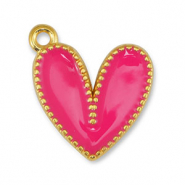 Breloques en m&eacute;tal DQ coeur Fuchsia-Dor&eacute; (sans nickel)