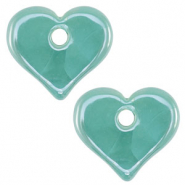 Perles en c&eacute;ramique DQ grecque coeur Turquoise
