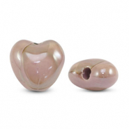 Perles en c&eacute;ramique DQ grecque coeur Rose-brun