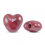 Perles en c&eacute;ramique DQ grecque coeur Rose magenta