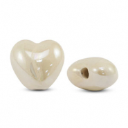 Perles en c&eacute;ramique DQ grecque coeur Blanc cass&eacute;