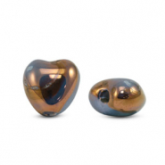 Perles en c&eacute;ramique DQ grecque coeur Bleu-bronze