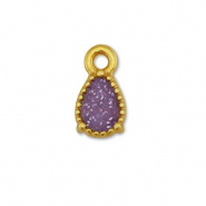 Breloques en m&eacute;tal DQ goutte Dor&eacute;-paillet&eacute; violet (sans nickel)