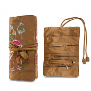 Trousse à bijoux de voyage avec fleurs Marron