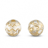Perles acryliques rond avec motif zigzag Transparent-doré