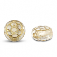 Perles acryliques rond avec fleur Transparent-doré