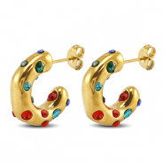 Boucles d'oreilles / puces d’oreilles en acier Inox Doré-rouge-bleu-vert
