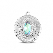 BY31&reg; Breloques en acier Inox rond Argent&eacute;-aqua