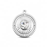 BY31&reg; Breloques en acier Inox rond avec bague Argent&eacute;-cristal